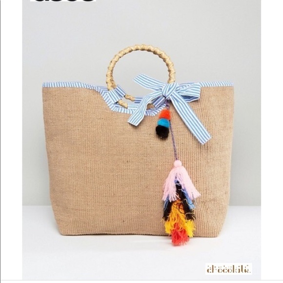 America & Beyond Handbags - AMERICA & BEYOND FESTIVAL COLORFUL TASSEL JUTE BAG